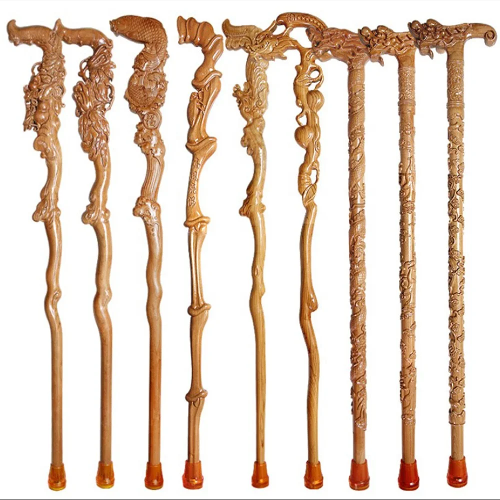 

Indoor elder Chinese totem mahogany carving walking stick Multi-Function wooden Alpenstocks wooden walking stick elderly cane