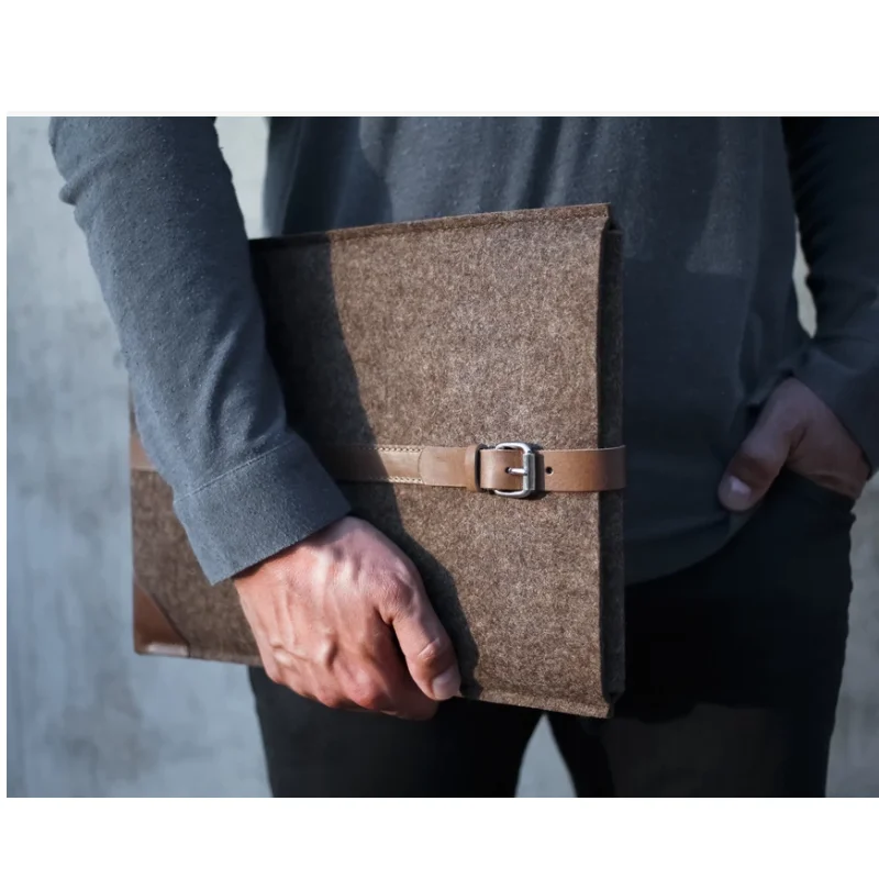 

Factory Leather Felt Brown Laptop Sleeve Case Handbag Briefcase Sleeve Case Cover for Mac Book Air Pro