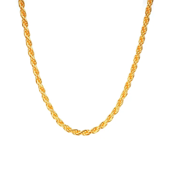 

999 Gold Twisted Link Chain Rope Chain Choker Necklace for Men Women Pure Gold Jewelry