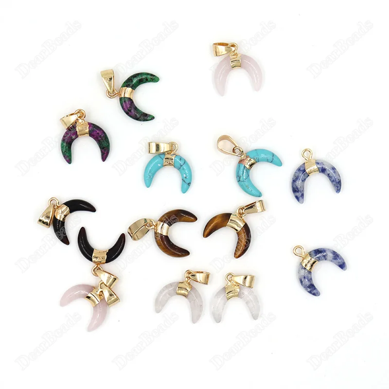 Wholesale Crescent Moon Mini Gemstone Pendant Tiger Eye Earring Colourful Stone Pendants