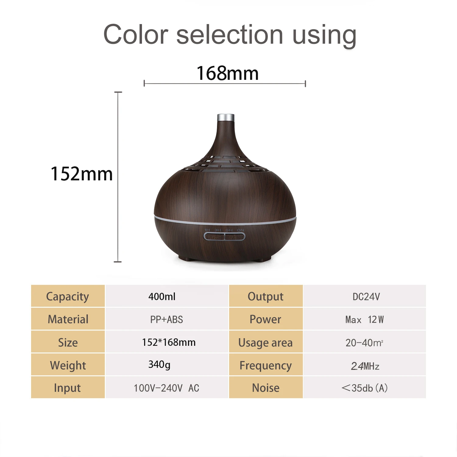 400ml Wood Grain Ultrasonic Cool Mist Humidifier, Diffuser for essential oils, 7 Color LED Lights aroma oil diffuser