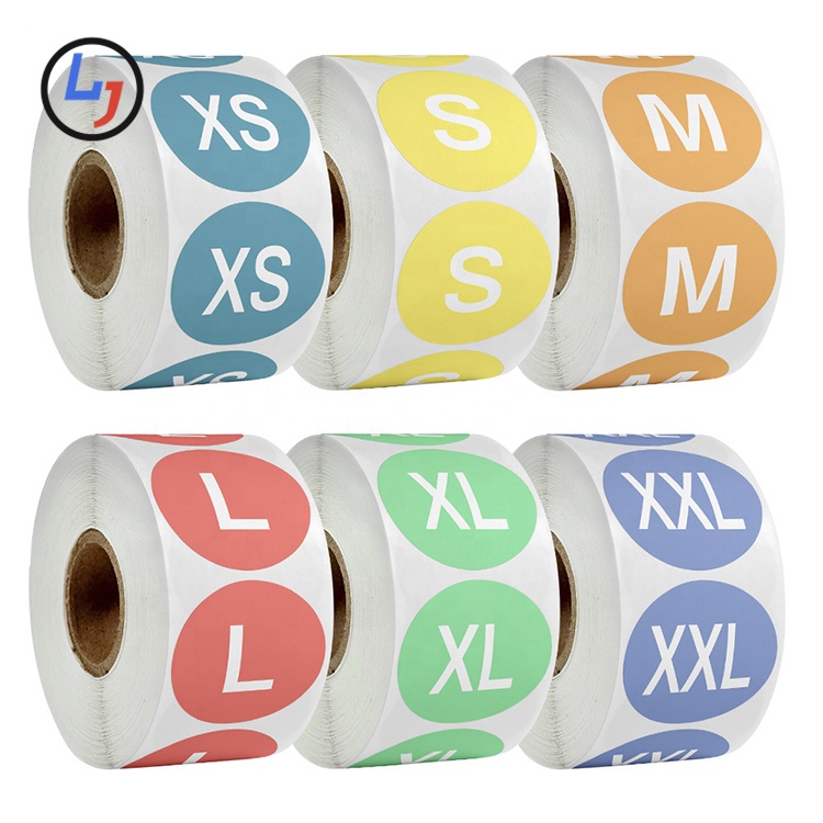 

New Design Color Round Printed Clothing Size Labels And Size Stickers