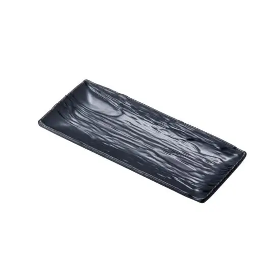 

12-inch melamine Japanese stone plate barbecue sushi plate autumn saury melamine rectangle plate, Black