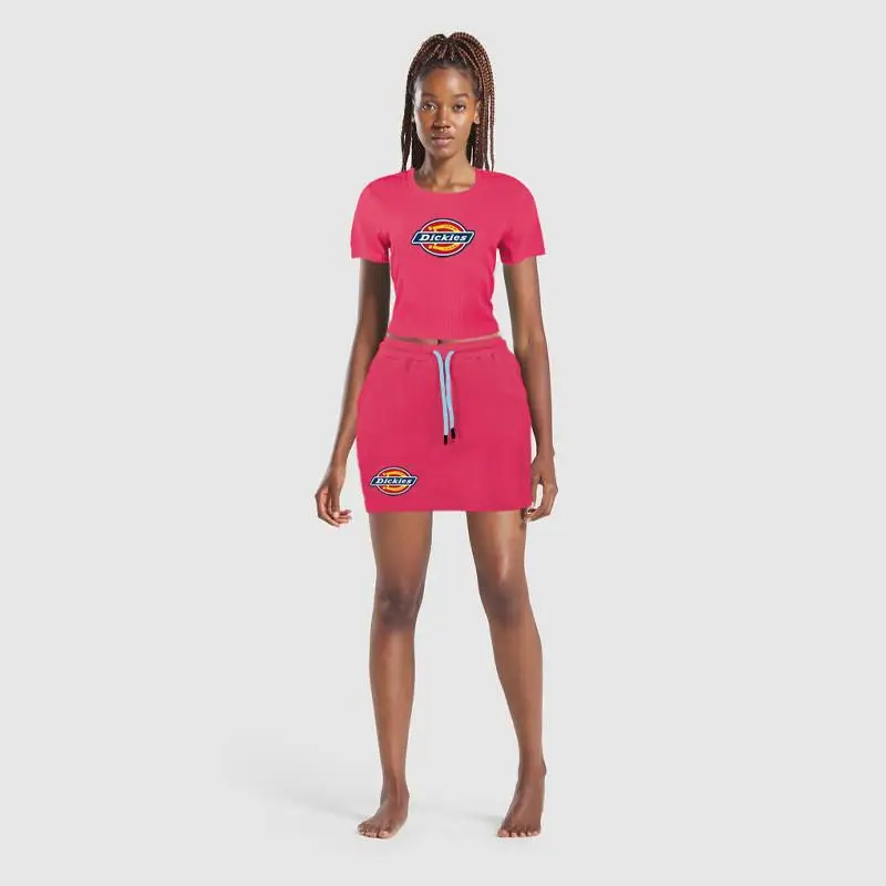 

Hot Selling Products 2021 Summer Sexy Sports Clothing Solid Color Printing Casual Tshirt Dicky Skirt Set Women 2 Piece Skirt Set