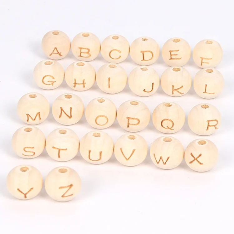 

26 letter Laser Engraving Wooden Round Beads with letter English alphabet wood beads For Jewelry Making