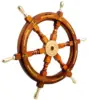 Nautical antique wooden designer ship steering wheel decorated with brass inlay work