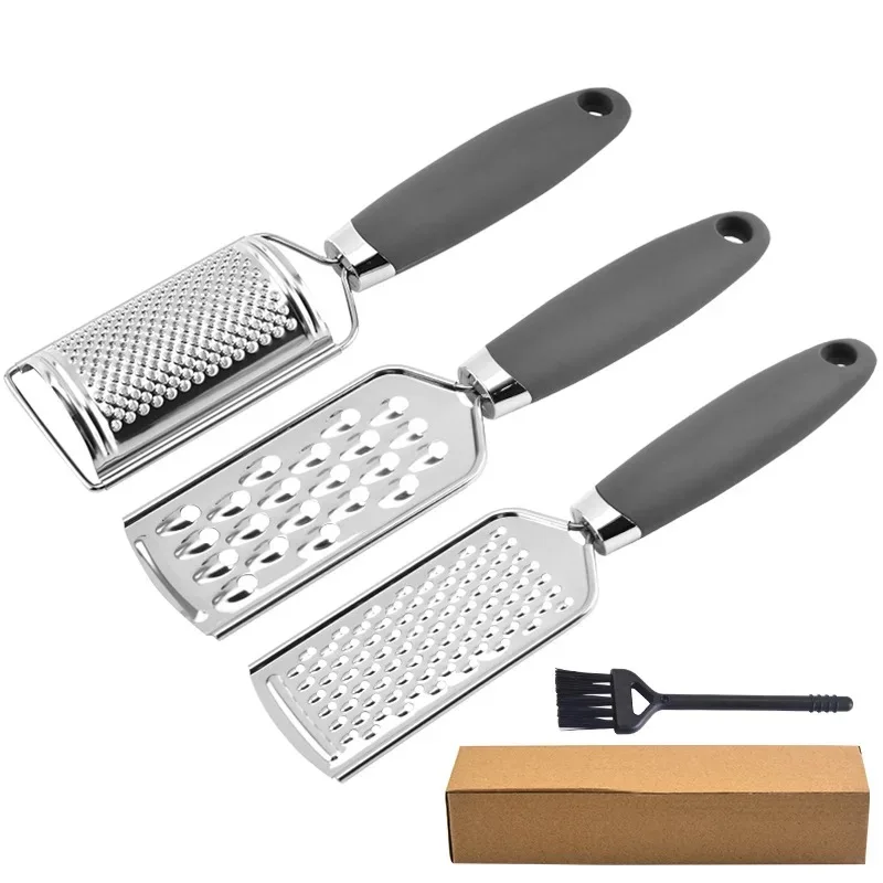 
America hot selling unique design in stock stainless steel 3pcs grater set with cleaning brush 
