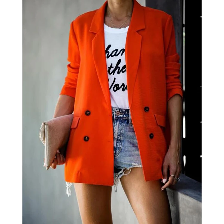 

Minimalist Pure Color Long Sleeve Pockets Female Blazers And Office Wears Women Ladies Monki Slim Fit Blazer Femme, Orange,apricot,black,royal blue
