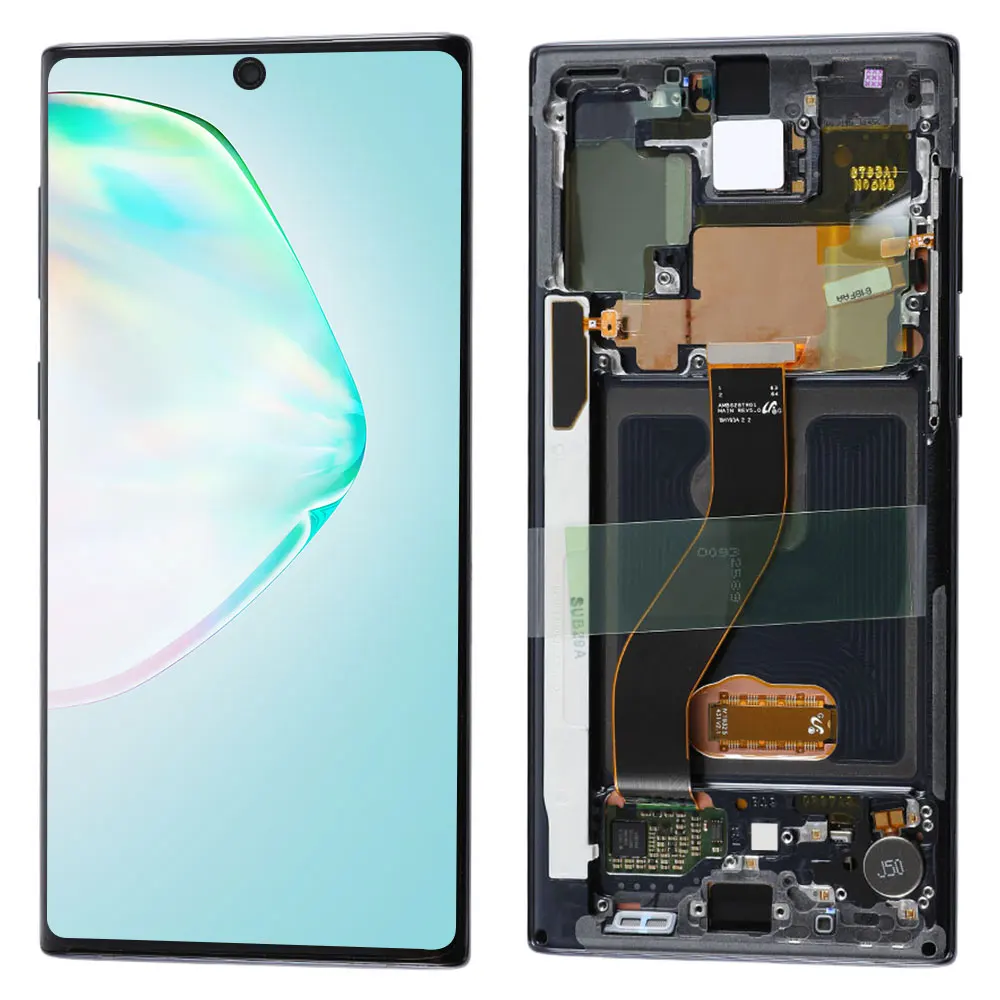 

Elekworld OEM OLED With Frame For Samsung Note 10 N970 LCD Touch Screen AMOLED Display Replacement NO Burn Shadows, Black white green blue yellow