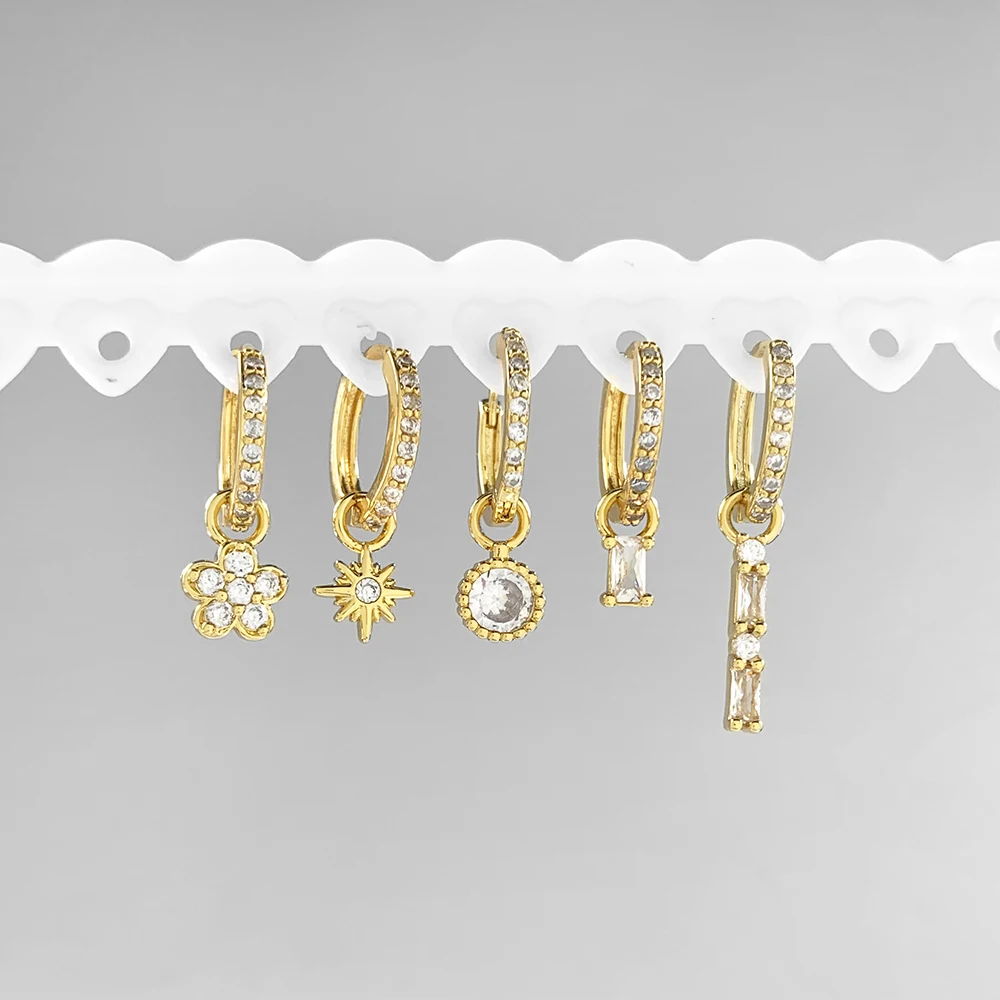 

Luxury Clear Diamond Hoop Earrings 18k Gold Plated Micro Pave CZ Geometric Drop Earrings, Picture