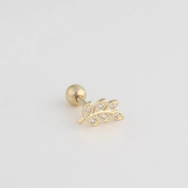 

ROXI s925 sterling silver 18k gold leaf zircon thread piercing ear bone stud earring