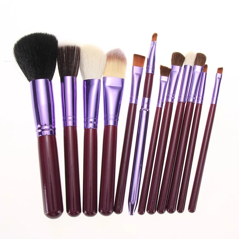 

facial beauty face and eye brush makeup set with bag, Pink/black/purple/green