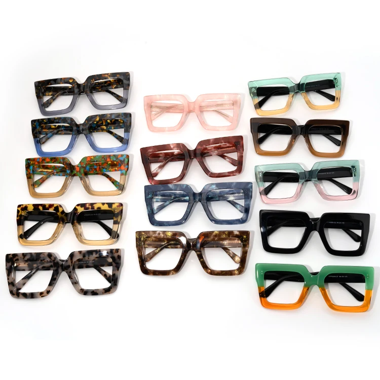 

Wholesale Fashion Design Women Acetate Square Green Eyeglasses Thick Frame Lentes Con Decoraciones, Shown