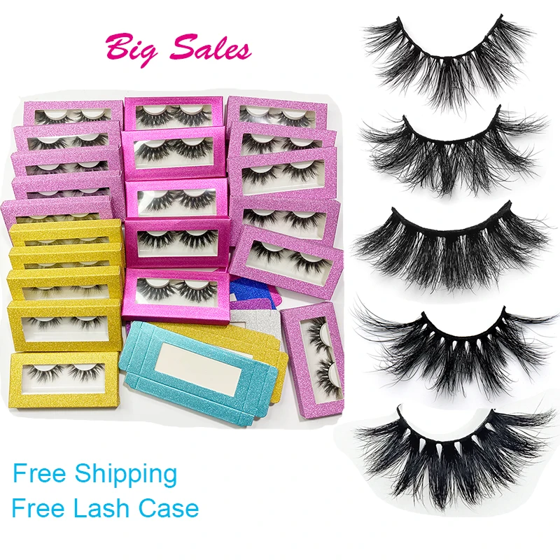 

Free Shipping Free lash case! bulk 5 Styles 50 Pairs mix 15-20mm Fluffy Long wispy wholesale vendor 3d mink lashes, Black