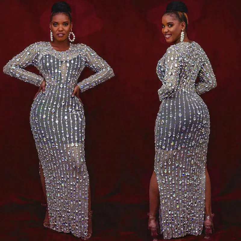 

New Fashion Style Plus Size Long Sleeve Bodycon Mesh Dresses 2021 Women Party Sexy Fall Clothing D11794