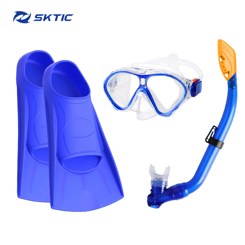 

SKTIC 2021 New Design Professional Kids freediving Equipment Set Scuba Diving Mask and Snorkel Set Fins, Blue