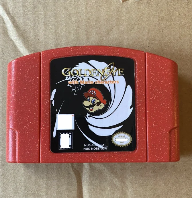 

Free Shipping Goldeneye with Mario characters Super Mario for N64 red shell NTSC game cartridges, Colorful