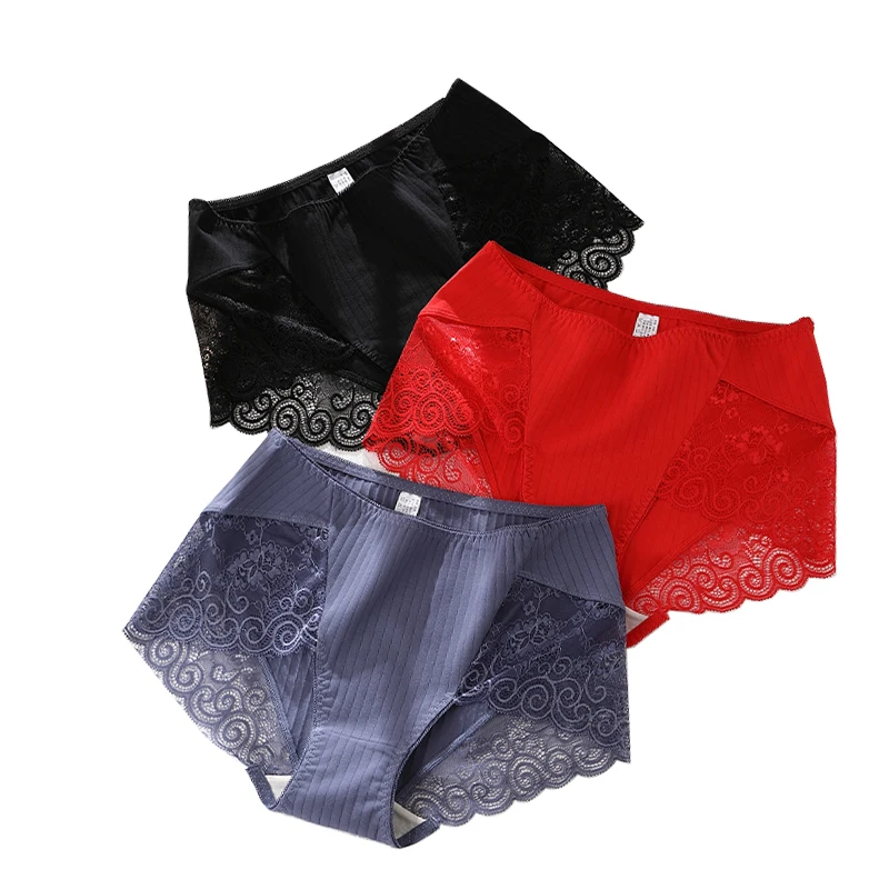 

High quality women's Cotton Lace Seamless Plus Size XL-3XL Mid-Waist Panties Female Underwear