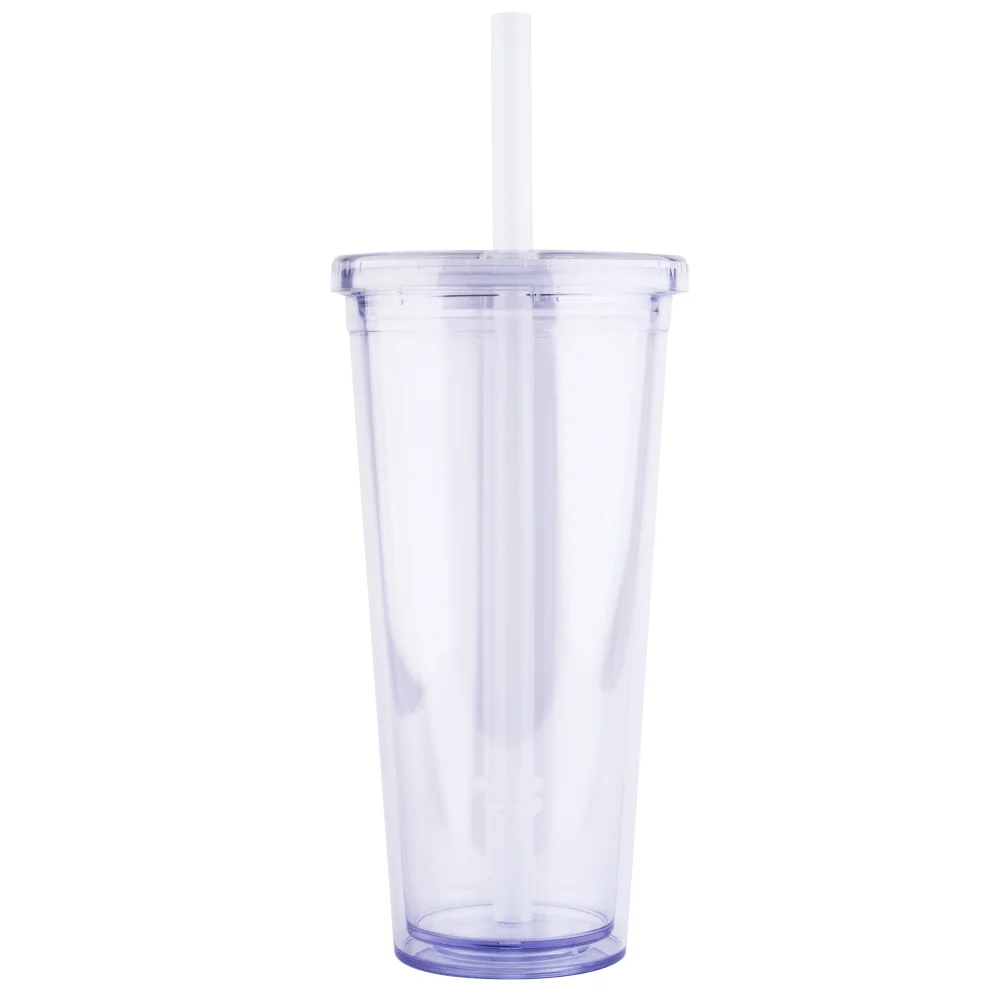 

24OZ Custom double wall Clear plastic boba tumbler cups reusable bubble tea plastic cup with straw, Customized color