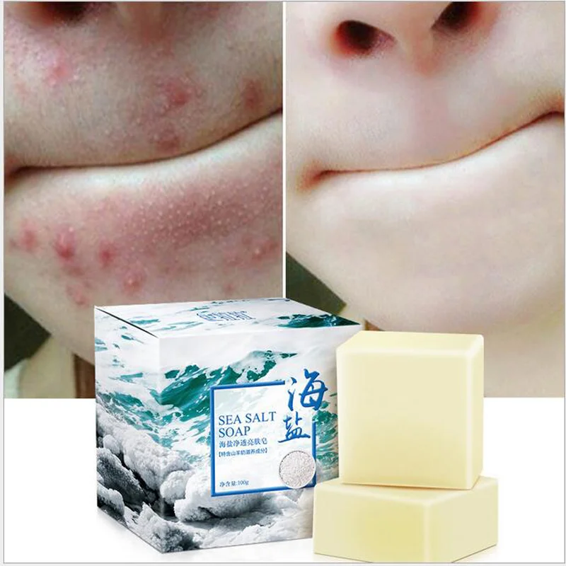 

100g Natural Organic Sea Salt Essential Oil Soap Whitening Handmade Goat Milk Soap For Remove Skin Acne Deep Cleansing Face Car, White