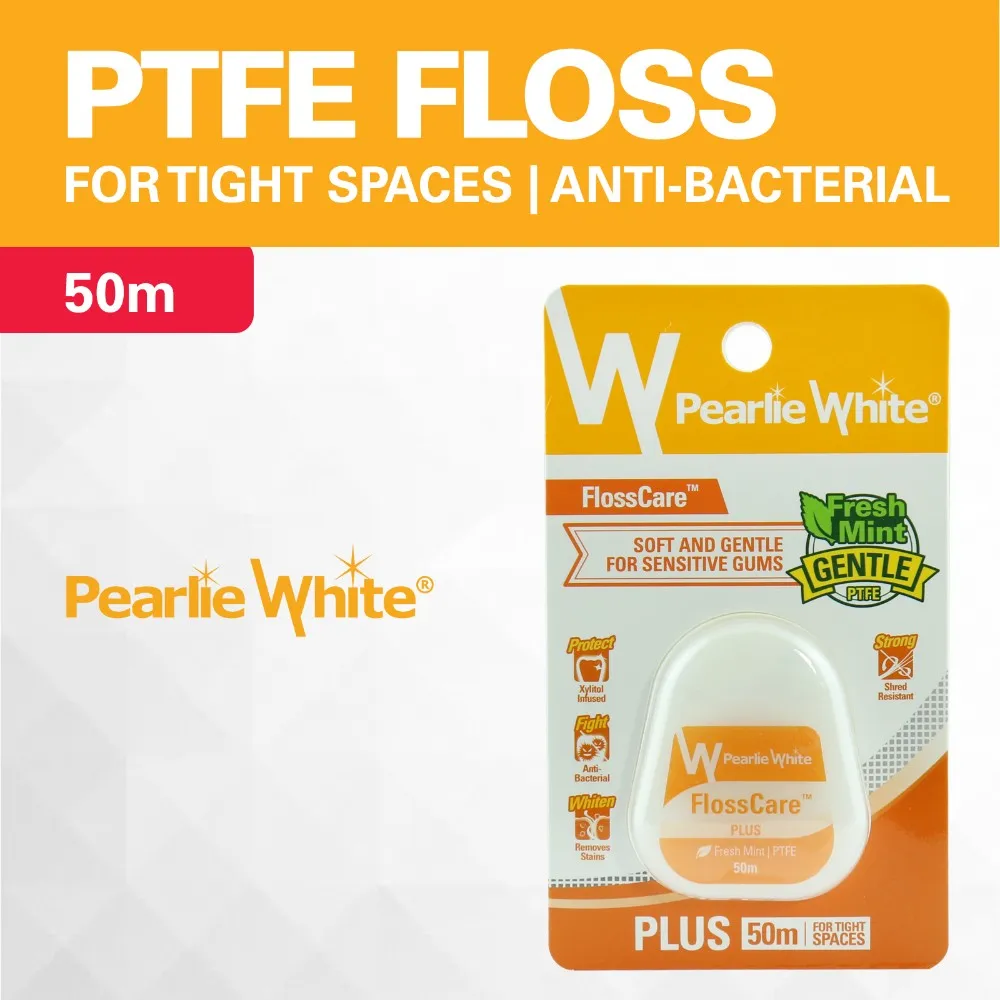 pearlie white flosscare plus ptfe mint floss 50m