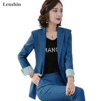 

Lenshin Fashion 2 Piece Set Contrast Formal Pant Suit Blazer Office Lady OL Uniform Designs Women Business Jacket and Pant