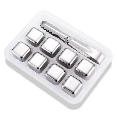 

Amazon Hot Selling Reusable Stainless Steel Ice Cube With Tongs Whiskey Ice Cube Stone Whiskey Rocks Gift Set, Silver