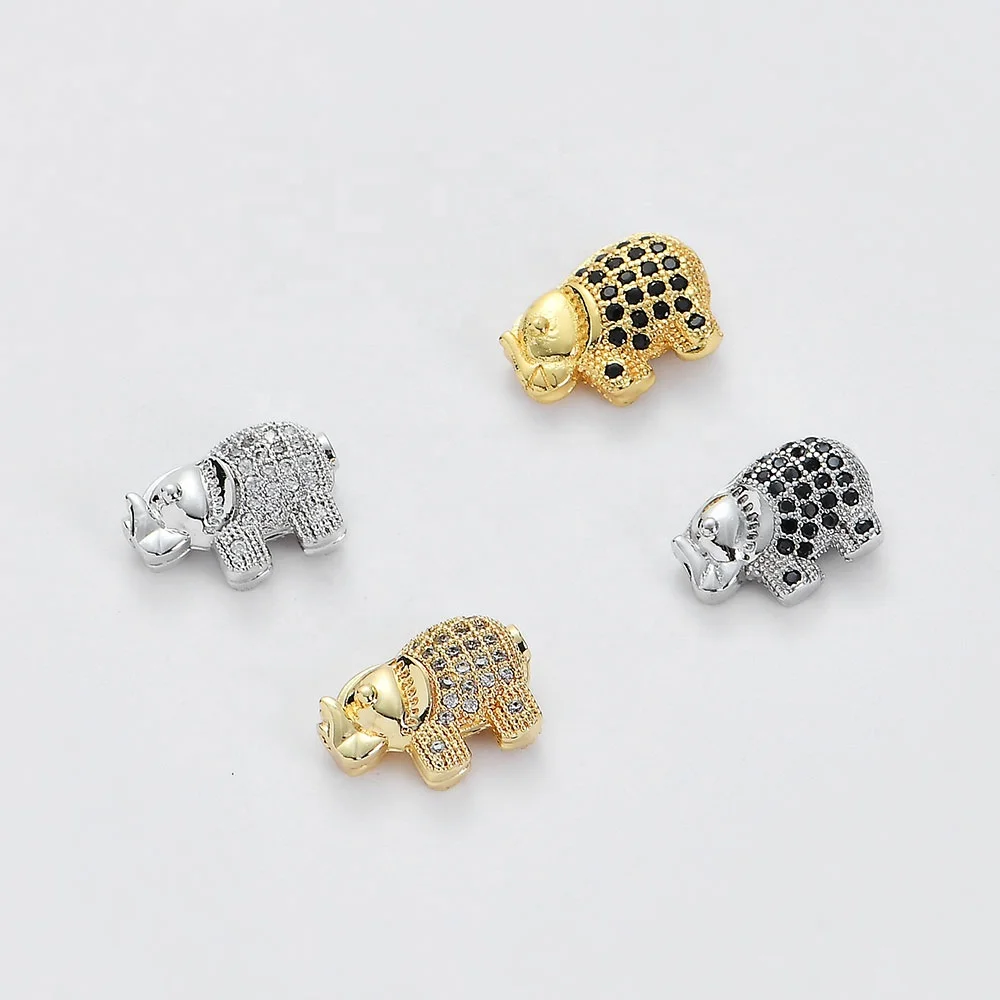 

Wholesale Micro Pave Cubic Zirconia Charms Elephant Metal Beads For Jewelry Making, Multi color