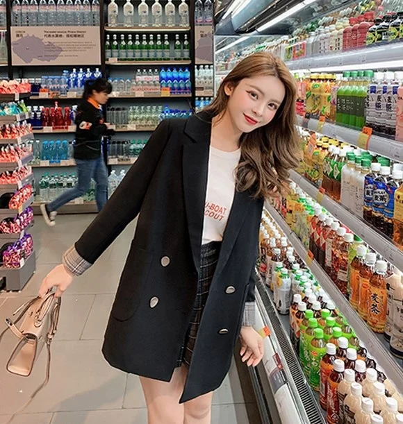 

2020 Wholesale Women Fashion Double-breasted Solid Blazers Ladies Office Wear Black Blazers