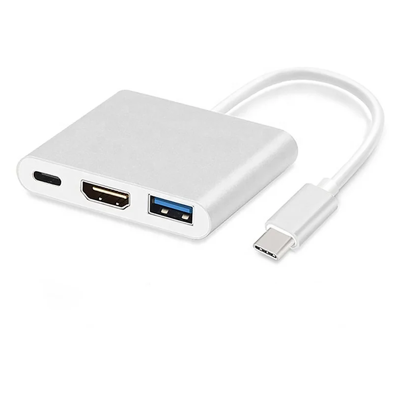 

3 in 1 USB-C 3.1 Male to Female Type-c Converter 4K HDTV USB C Adapter Charging Station For Multiple Devices Usb 2.0 Hub, White