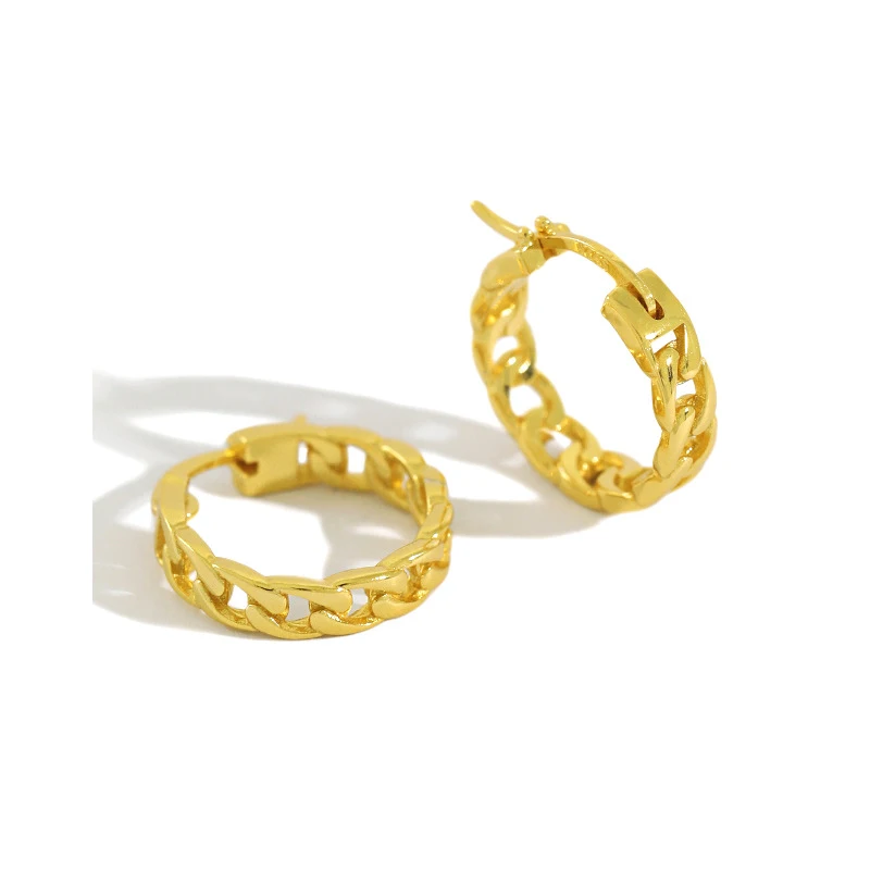 

H-E555 Silver Mall'S Supplier Pure Silver Minimalist Retro Chain Women'S Ear Buckle Student Silver Jewelry Earrings