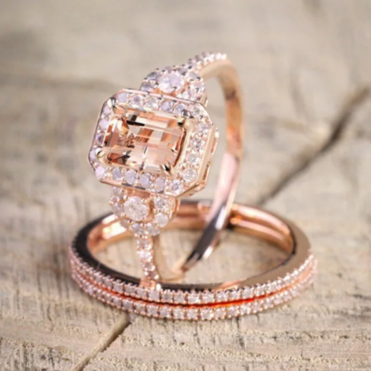 

Punk Fashion Alloy CZ Wedding Rings set for women rose gold plated finger rings set
