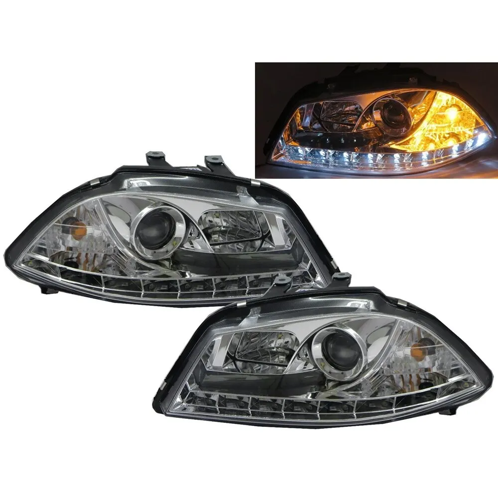 

IBIZA 2002-2006 6L Projector Headlight LED DRL R8Look CHROME for SEAT LHD