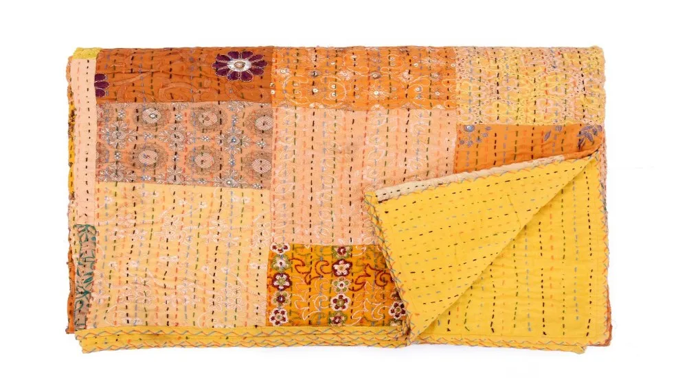 Kantha Quilts Pure Cotton Indian Vintage Embroidered Patchwork Old