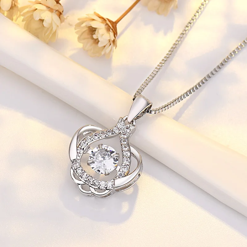 

Drop Shipping Classic Moving Stones Necklace Jewelry CZ Stone Pendant Dancing Diamond Chain Necklace