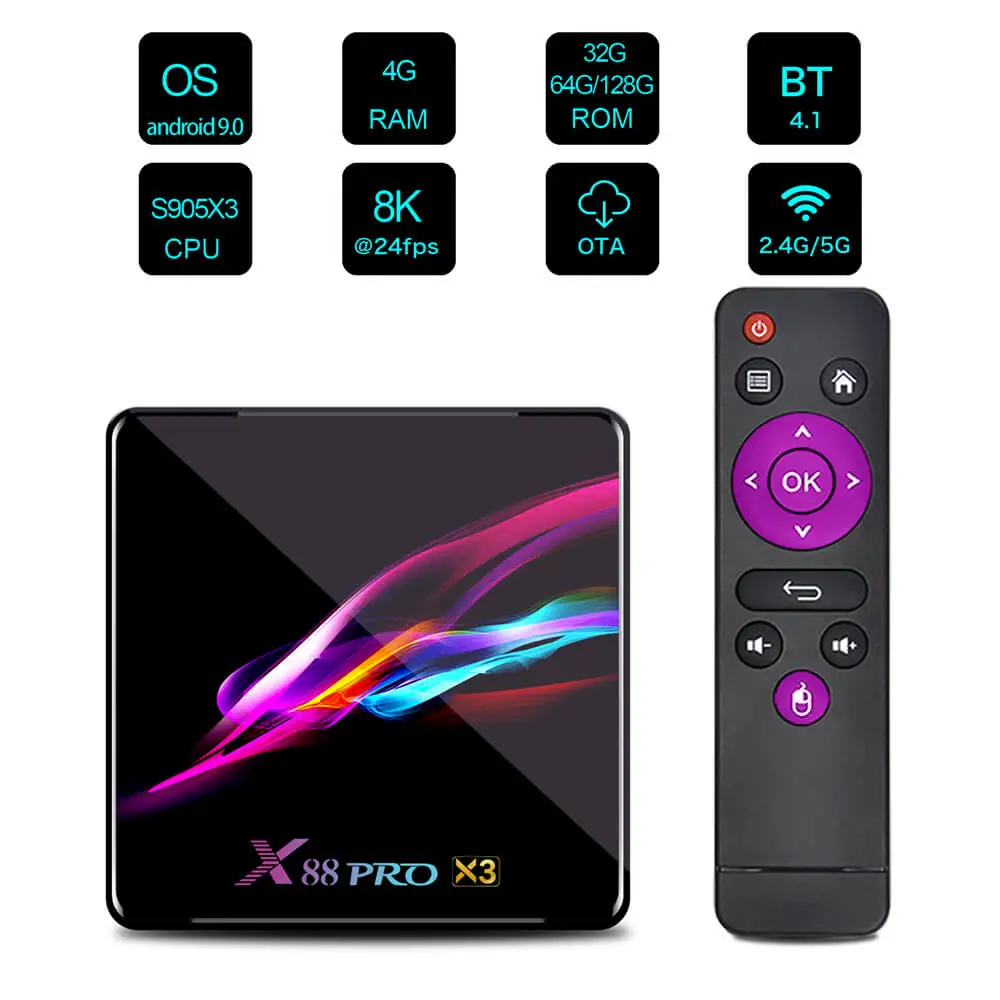 

Ranboda X88 Pro X3 TV Box Amlogic S905X3 8K 4K Dual WiFi 4GB RAM Android 9.0 Smart Box