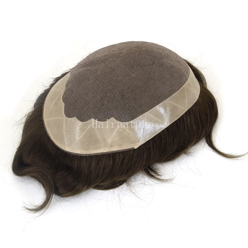 

Mono NPU Straight India Human Hair Mens Wigs and Patch for Men, #5, #1b
