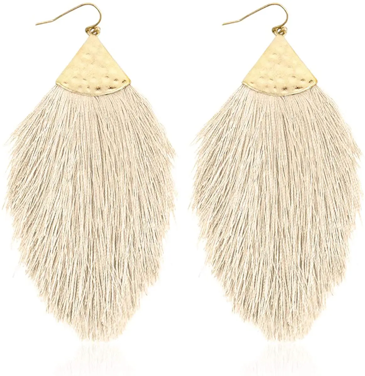 Romantic Bohemia Earrings Silky Thread Fan Tassel Statement Earrings Lightweight Feather Shape Dangles Fringe Earrings for Gift