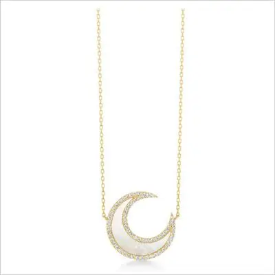 

Danyang 925 Sterling Silver Twilight Moon Necklaces Hollow Crescent Mother Diamond Pendant Necklace for Women