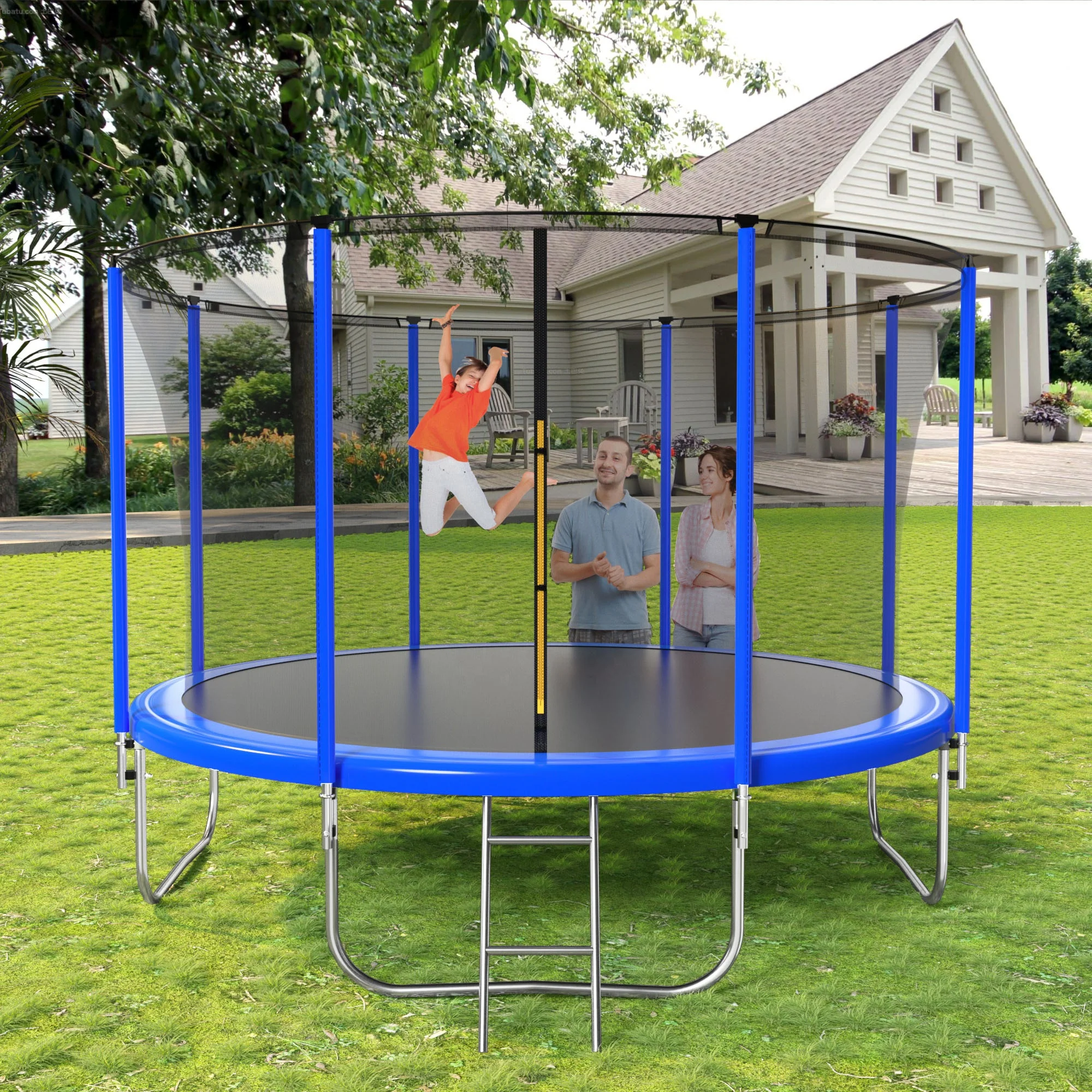 

Kids single bungee jumping outdoor trampoline manufacturers wholesale sales cheap big kid jumping trampoline with enclosures, Black & blue