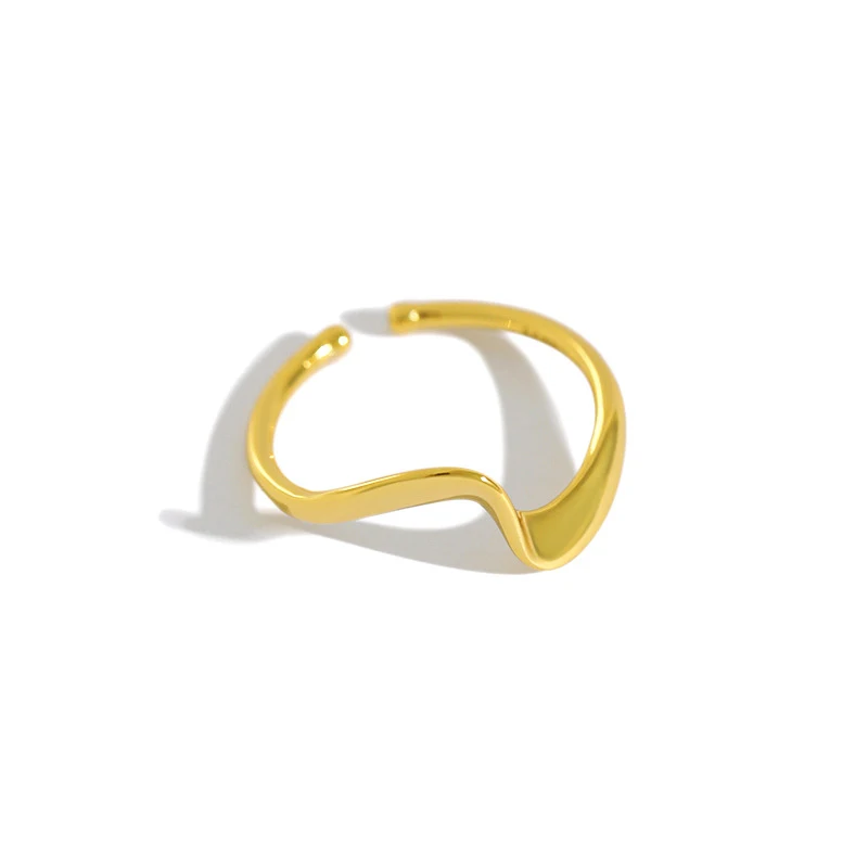 

H-R638 925 Sterling Silver Adjustable Wave Ring 18K Gold Plated Ring as Gift Wave Shape Open Ring For Women