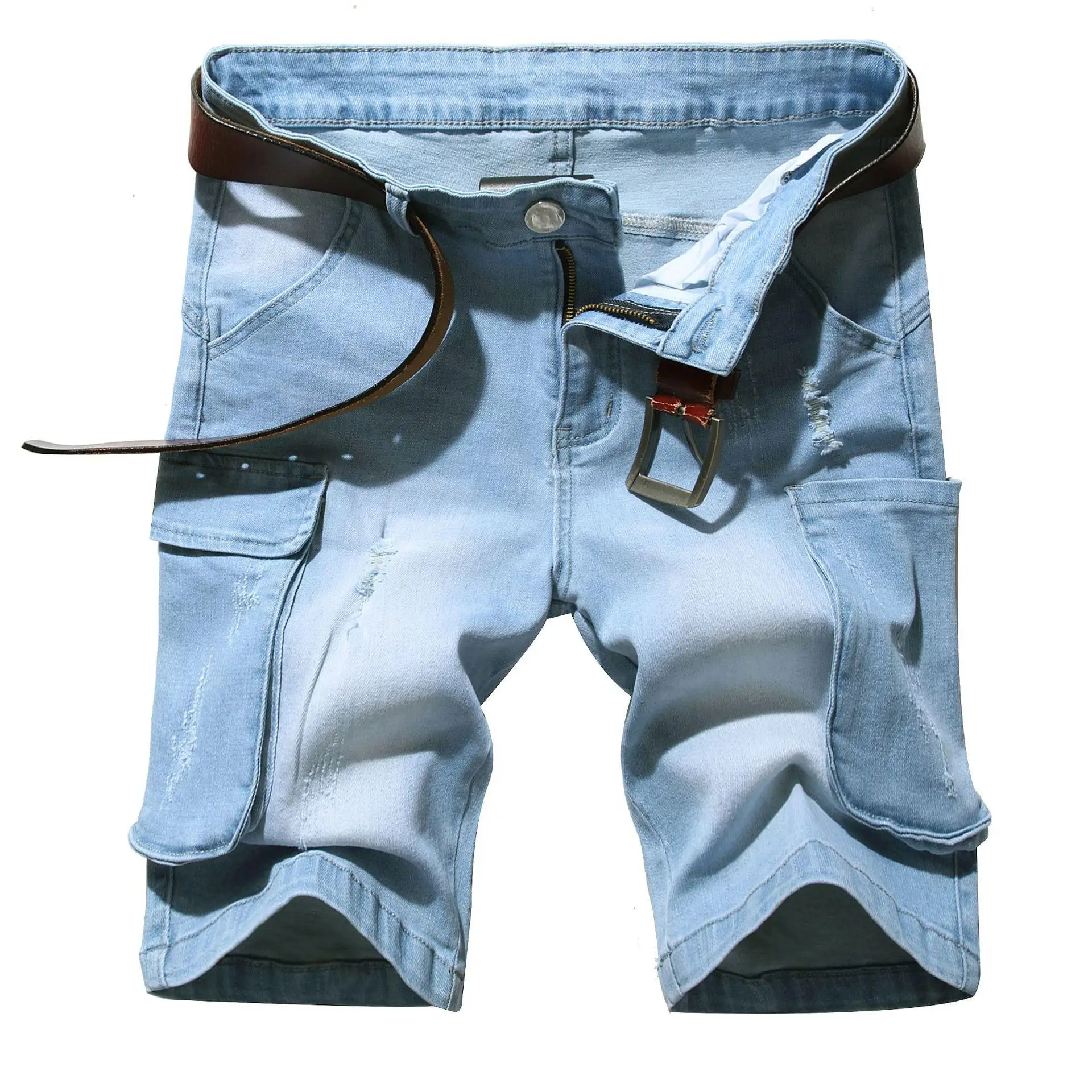 

2021 Hot Sale New Men Fashion Jeans Shorts Wild Denim Fabric Distressed Spray Paint Hole Short Pants For Men