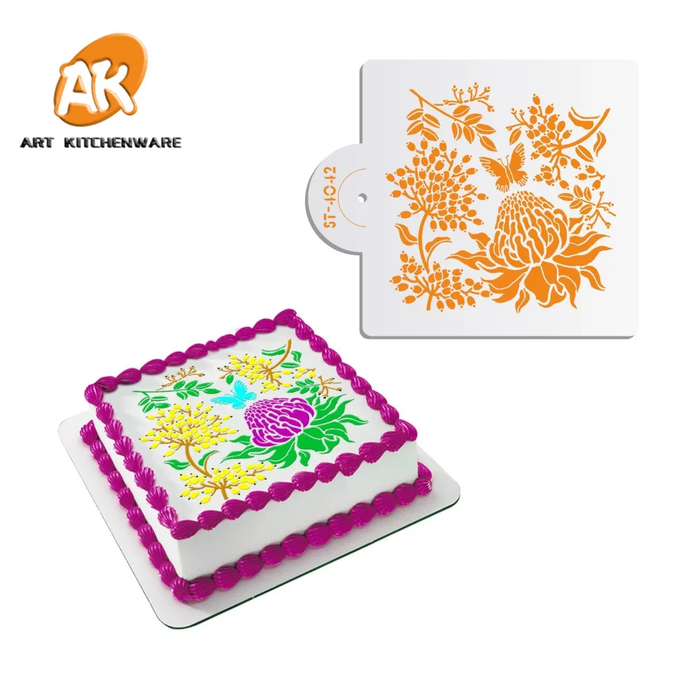 

AK 6" Cutom Made Fondant Cake Decorating Plastic Painting Stencils Reusable Laser Cutting Cake Stencils for Kitchen, Semitransparent white