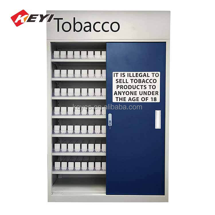 
custom tobacco store metal 8 tier cigarette lockable display cabinet with left and right sliding door 
