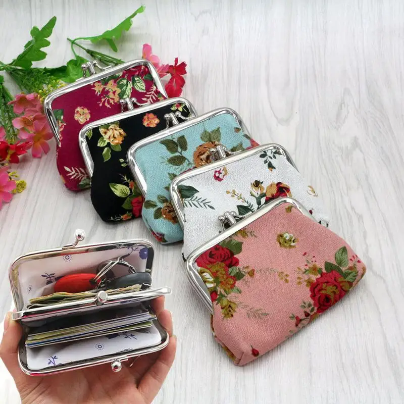 

Vintage Looking Coin Pouches Floral Canvas Coin Purses With Two Sections