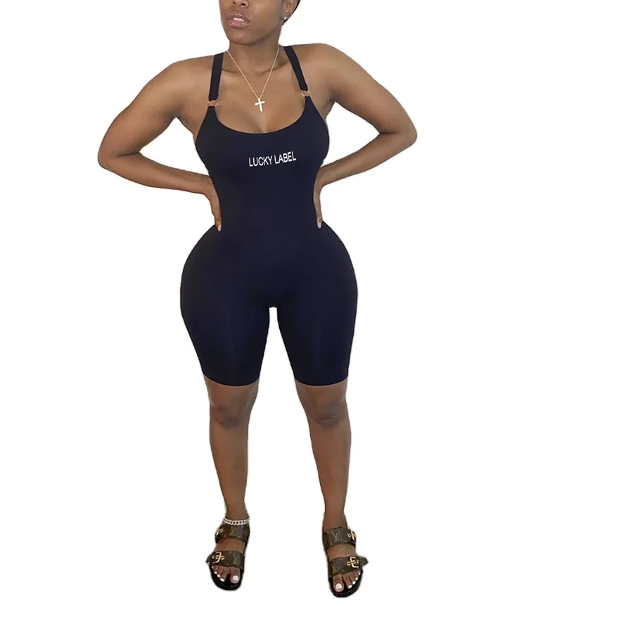 

sexy backless playsuit sleeveless low-neck letter print elastic ribbed skinny streetwear summer 2020 women romper jumpsuit