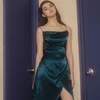 2019 New Arrival Summer Clothing Lady Woman Blue Spaghetti Slip Dress With Thigh-Slit Casual Dress