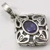 Pure sterling silver cut oval shape blue iolite square antique pendant high quality jewelry latest style fashion jewelry
