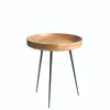 industrial and vintage rustic iron and mango wood tray top round side table end table