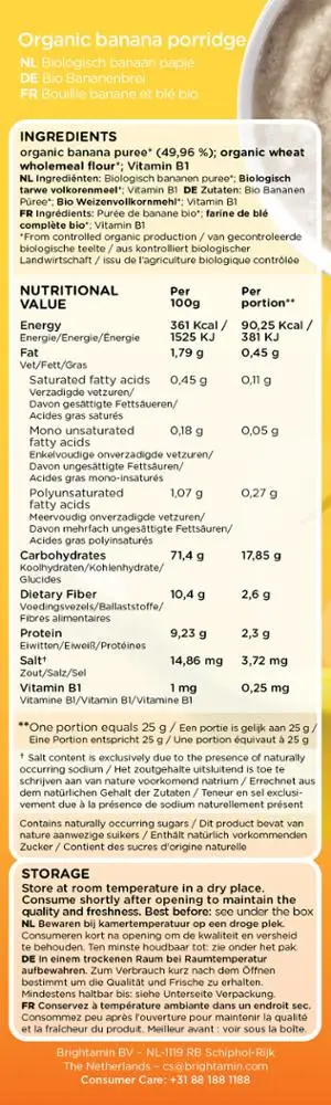 
Brightamin Bio Organic Banana Porridge (ready to mix with water or milk) 